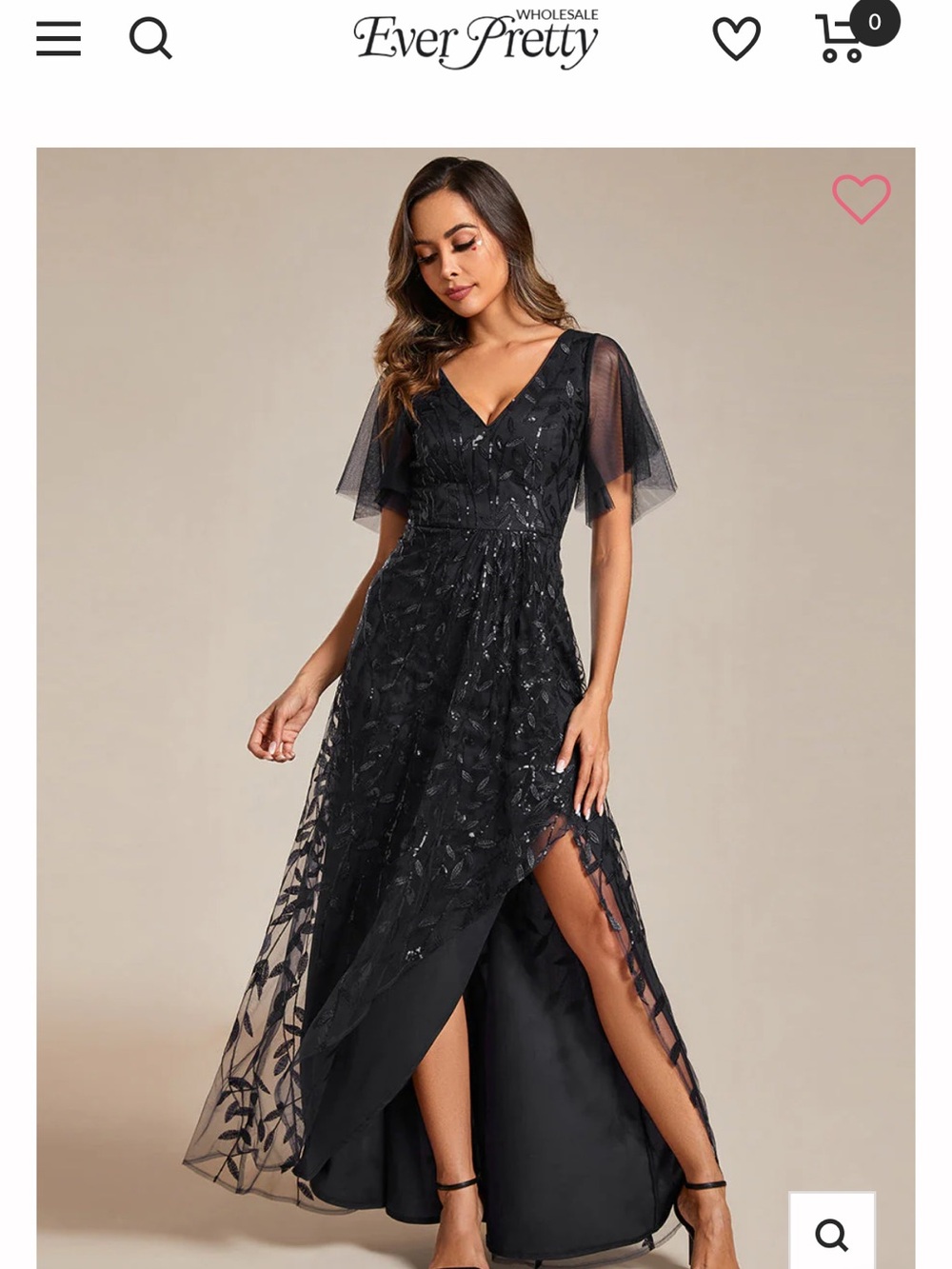 Ever Pretty Black Sequined V-Neck High-Low Evening Gown
